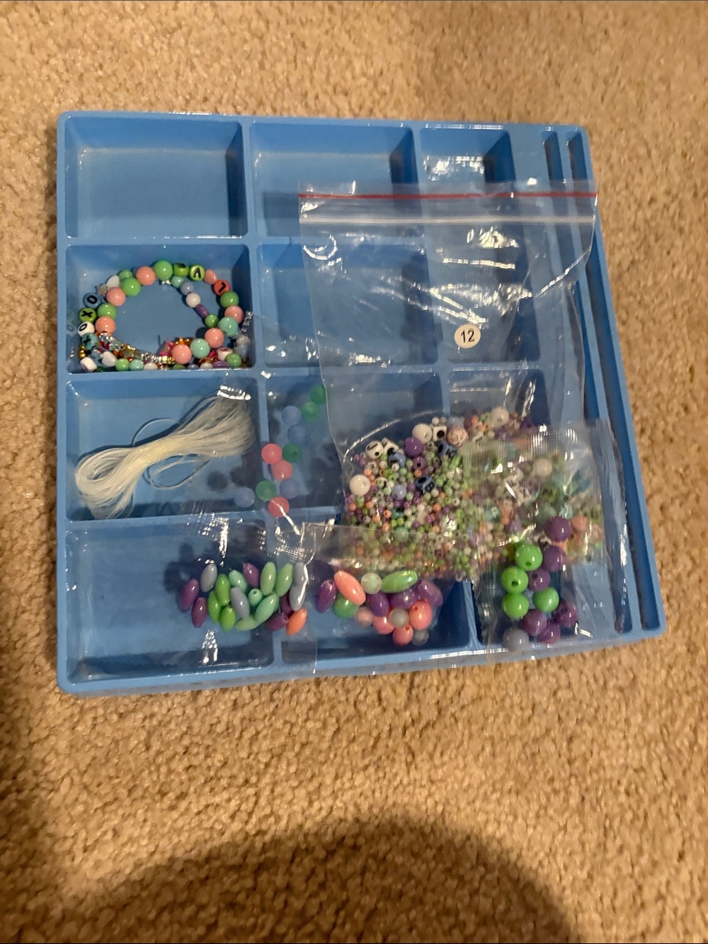 Kids Bead Jewelry Making Kit in Blue Organizer with Multicolored Beads